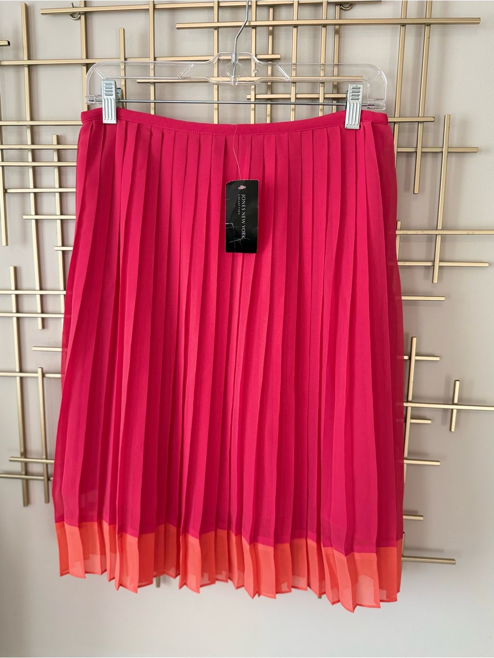 Jones New York Pleated Two-Tone Midi Skirt - Hot Pink with Coral Hem